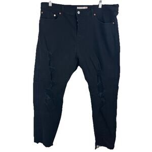 Levis 501 Wedgie Skinny Crop Jeans Womens Plus Size 20W Black Distressed Raw Hem